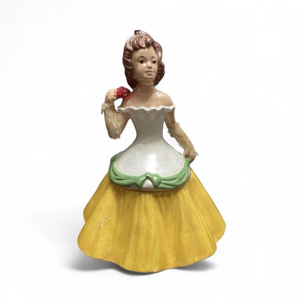 Vintage Ceramic Doll 2 Piece Powder Pot / Candy Dish / Trinket Box